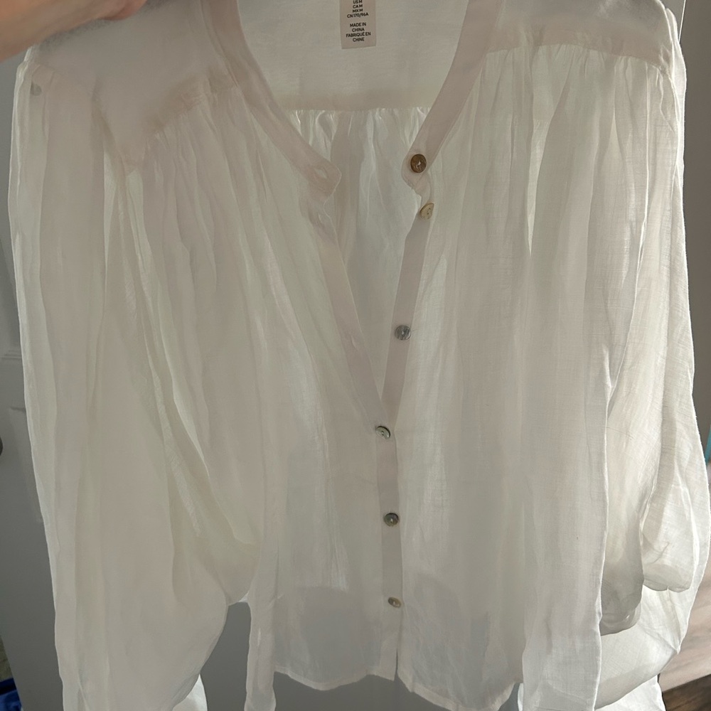 H&M Sheer White Button-Up Blouse